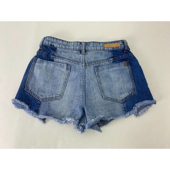 TOBI High Rise Two-Tone Denim Jean Shorts Fringe Shortie High Waist - Si… - Picture 7 of 7